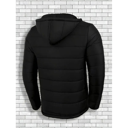 Men's Quilted Black Hooded Puffer Jacket - Stylish Winter Coat