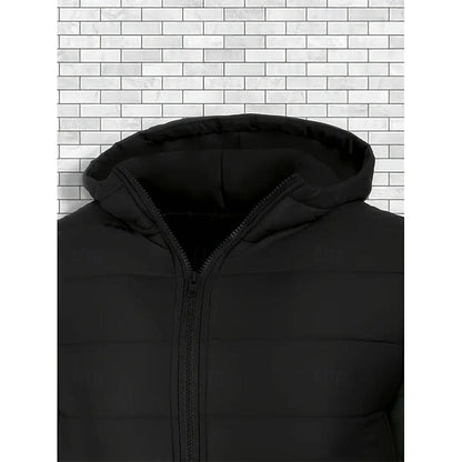 Men's Quilted Black Hooded Puffer Jacket - Stylish Winter Coat