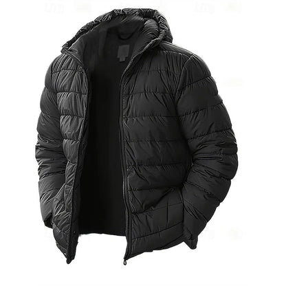 Men's Quilted Black Hooded Puffer Jacket - Stylish Winter Coat 2XL