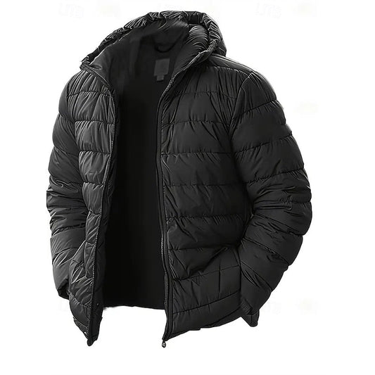 Men's Quilted Black Hooded Puffer Jacket - Stylish Winter Coat 2XL