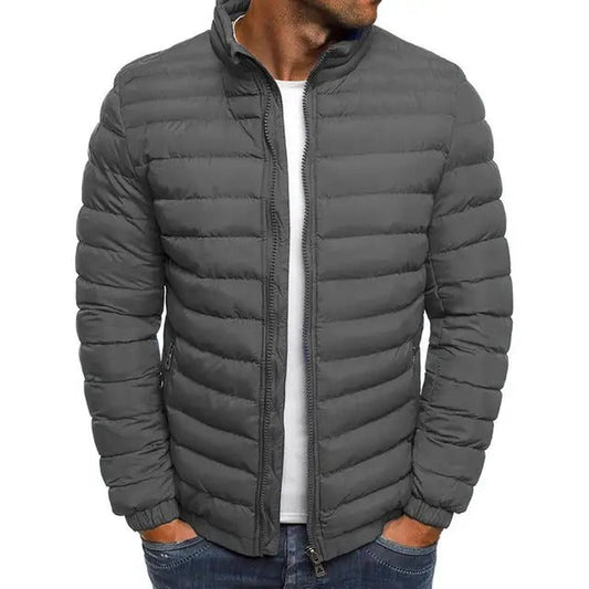 Men's Lightweight Quilted Puffer Jacket with Stand Collar Gray