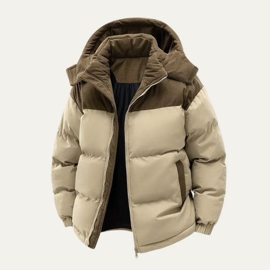 Men's Sleek Hooded Padded Puffer Jacket for Daily Use Warm Khaki