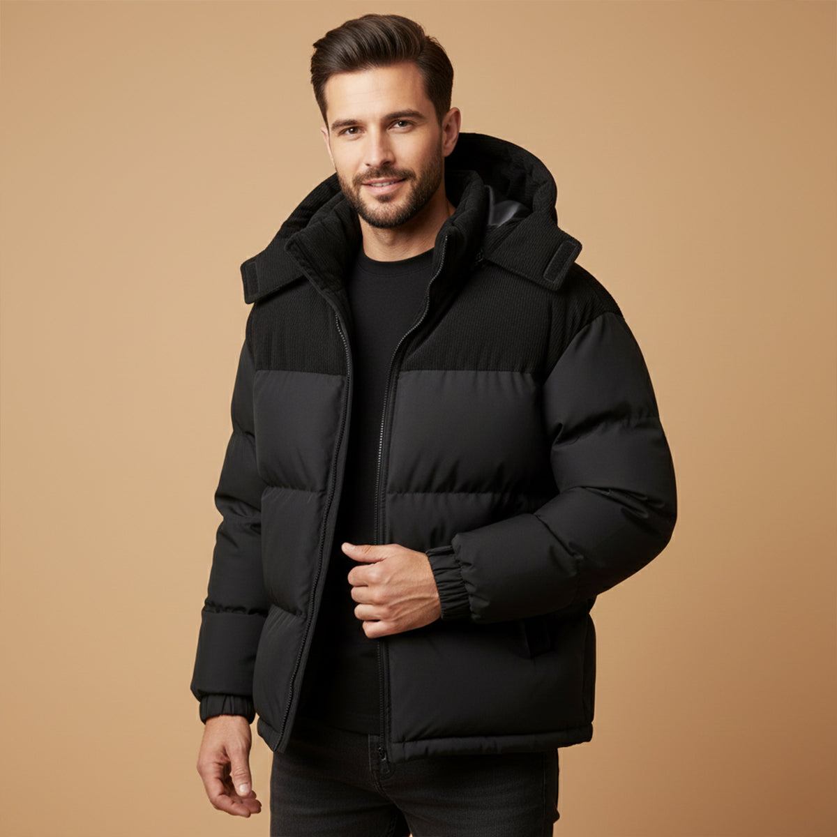 Men's Sleek Hooded Padded Puffer Jacket for Daily Use Warm