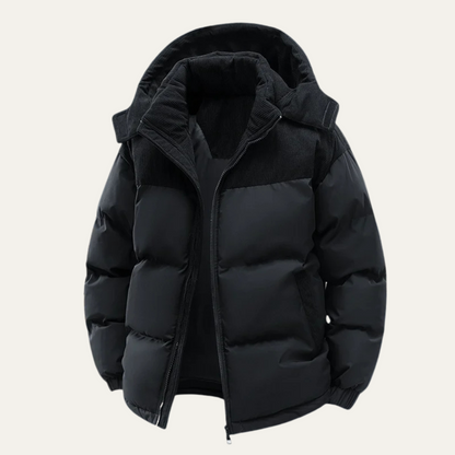 Men's Sleek Hooded Padded Puffer Jacket for Daily Use Warm Black