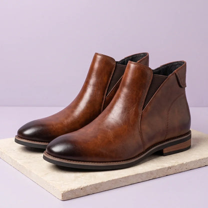 Men's Genuine Leather Elastic Side Chelsea Footwear for Daily Use Brown