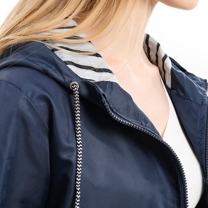 Women's Hooded Drawstring Zip-Up Utility Jacket with Full Front Zipper