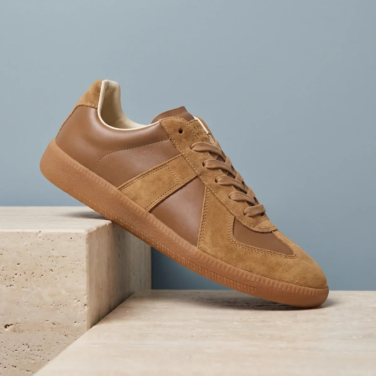 Men's Suede Panel Casual Sneakers with Gum Sole for Daily Use Brown