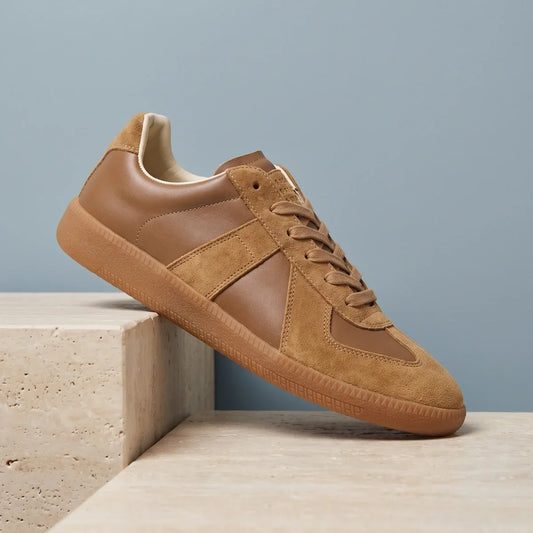 Men's Suede Panel Casual Sneakers with Gum Sole for Daily Use Brown