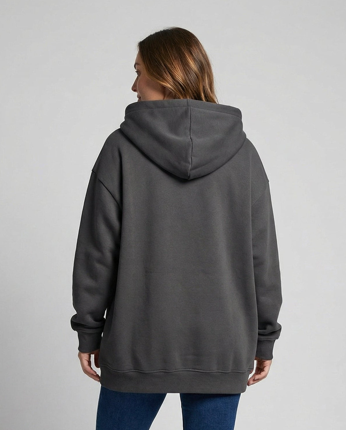 Women's Oversized Longline Zip-Up Hoodie with Ribbed Details