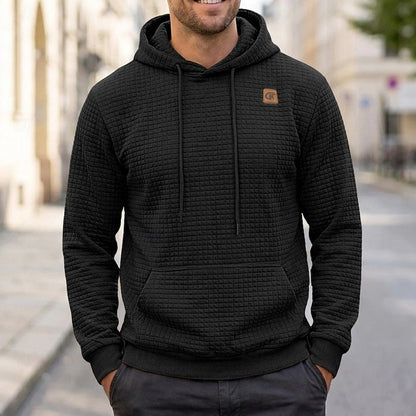 Men's Textured Hooded Sweatshirt for Fall and Winter Everyday Wear Black