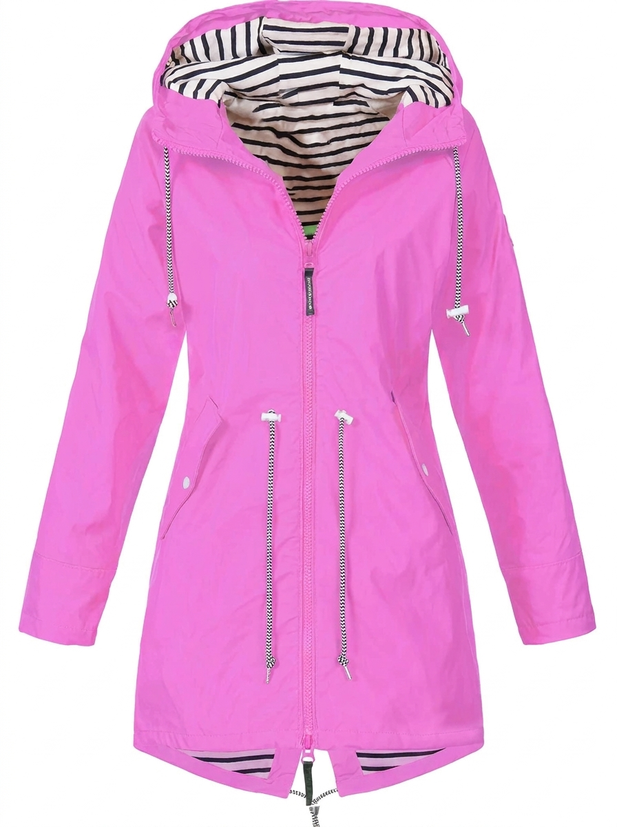 Women's Hooded Drawstring Zip-Up Utility Jacket with Full Front Zipper Pink