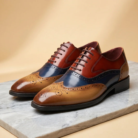 Men's Wingtip Brogue Oxford Formal Dress Shoes for Daily Use Cognac