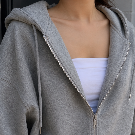 Women's Oversized Drop-Shoulder Zip-Up Hoodie with Pockets