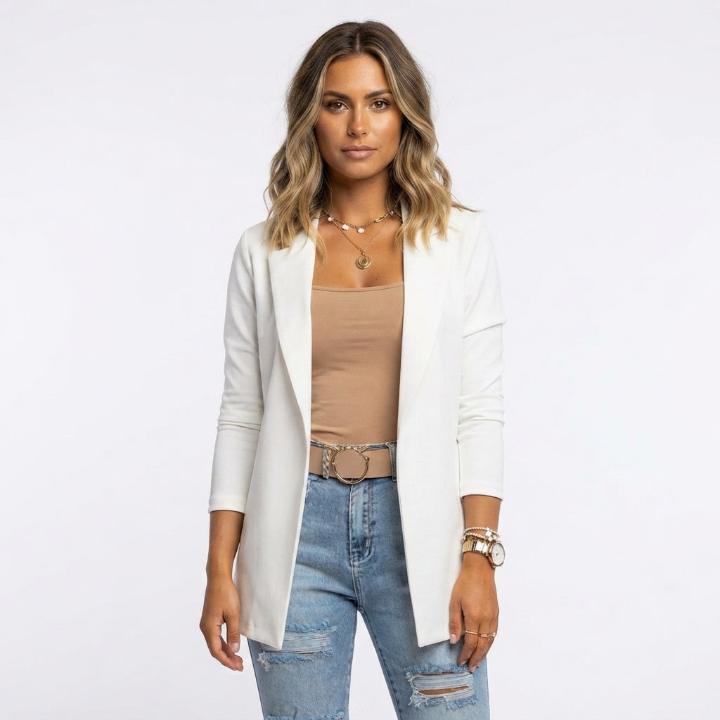 Women's Tailored Long Sleeve Jacket for Fall and Winter Everyday Wear Beige
