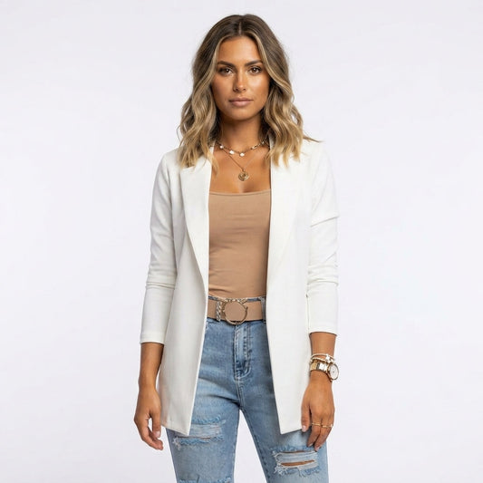 Women's Tailored Long Sleeve Jacket for Fall and Winter Everyday Wear Beige