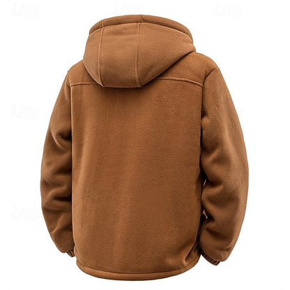 Men's Comfortable Hooded Zip-Up Sweatshirt with Fleece Collar