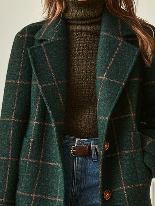 Women's Classic Checkered Overcoat with Button Front for Daily Use
