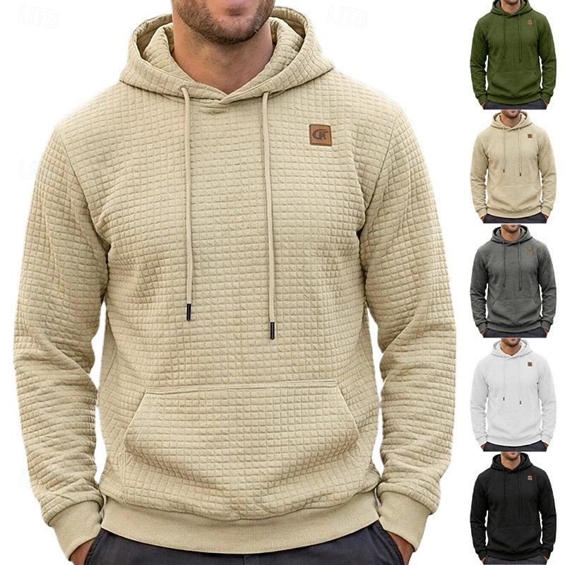 Men's Textured Hooded Sweatshirt for Fall and Winter Everyday Wear