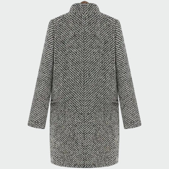 Women's Houndstooth Longline Tailored Overcoat for Daily Use