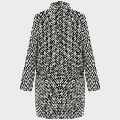 Women's Houndstooth Longline Tailored Overcoat for Daily Use