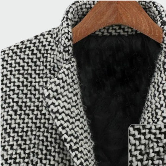 Women's Houndstooth Longline Tailored Overcoat for Daily Use
