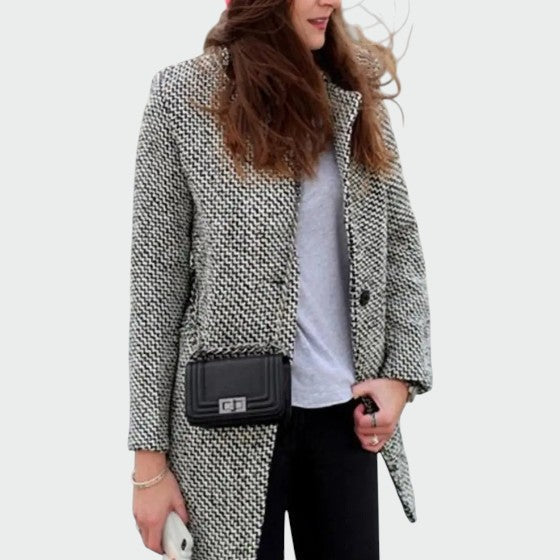 Women's Houndstooth Longline Tailored Overcoat for Daily Use