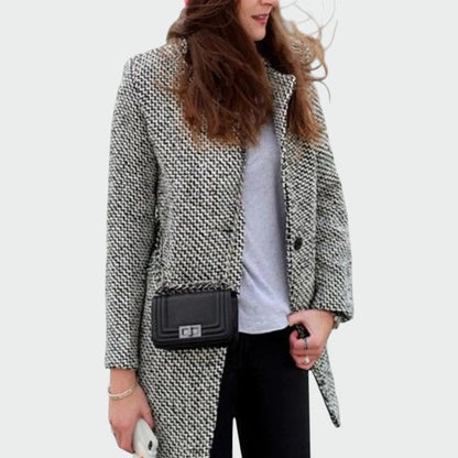 Women's Houndstooth Longline Tailored Overcoat for Daily Use