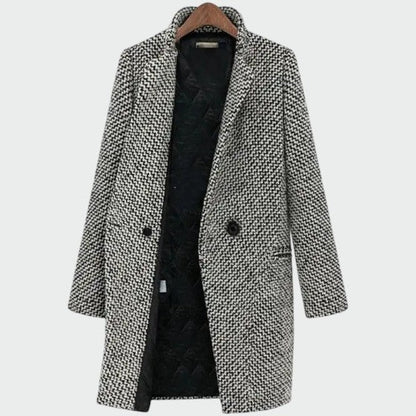 Women's Houndstooth Longline Tailored Overcoat for Daily Use Black