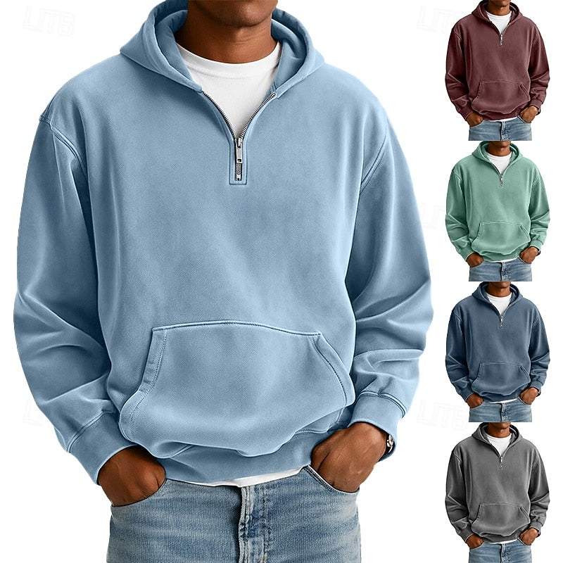 Men's Casual Quarter-Zip Hoodie for Fall and Winter Everyday Wear