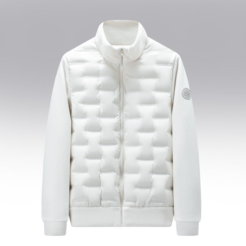 Men's Quilted Fit-and-Flare Classic Puffer Coat for Daily Use White