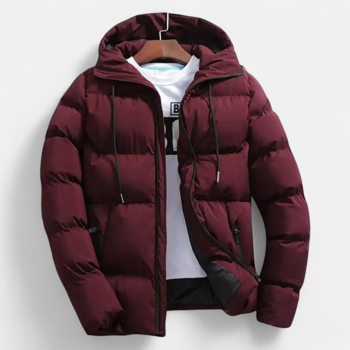 Men's Quilted Hooded Stylish Puffer Jacket for Daily Use Bordeaux