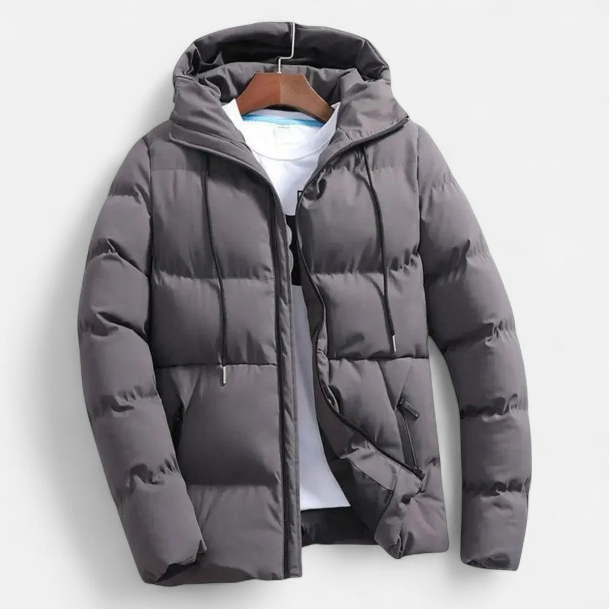 Men's Quilted Hooded Stylish Puffer Jacket for Daily Use Gray