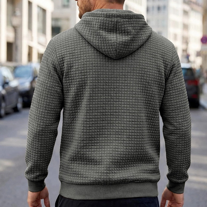 Men's Textured Hooded Sweatshirt for Fall and Winter Everyday Wear