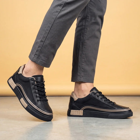 Men's Comfortable Orthopedic Mesh Lace-Up Sneakers for Daily Use Black