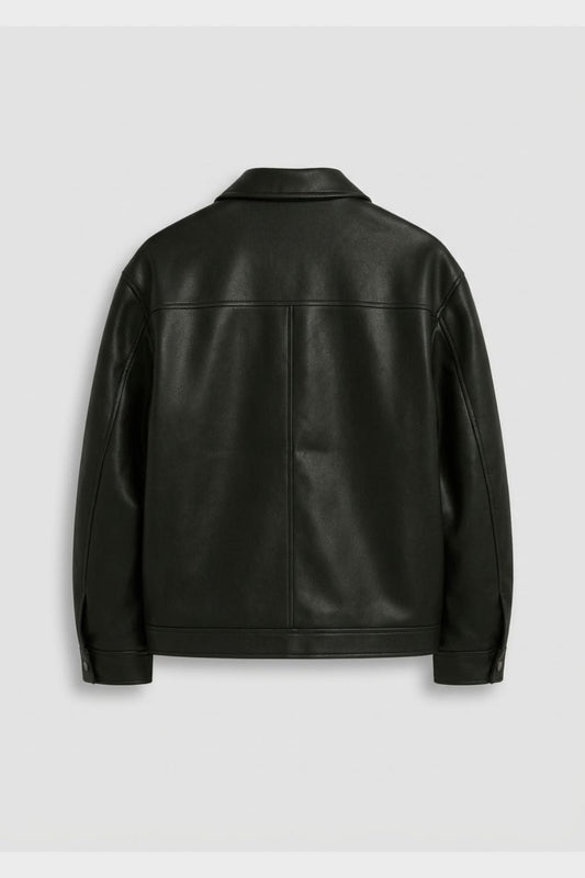 Men's Full-Zip Leather Jacket with Stylish Notch Collar