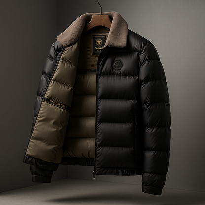 Men's Zip-Up Signature Puffer Jacket for Fall and Winter Everyday Wear Black