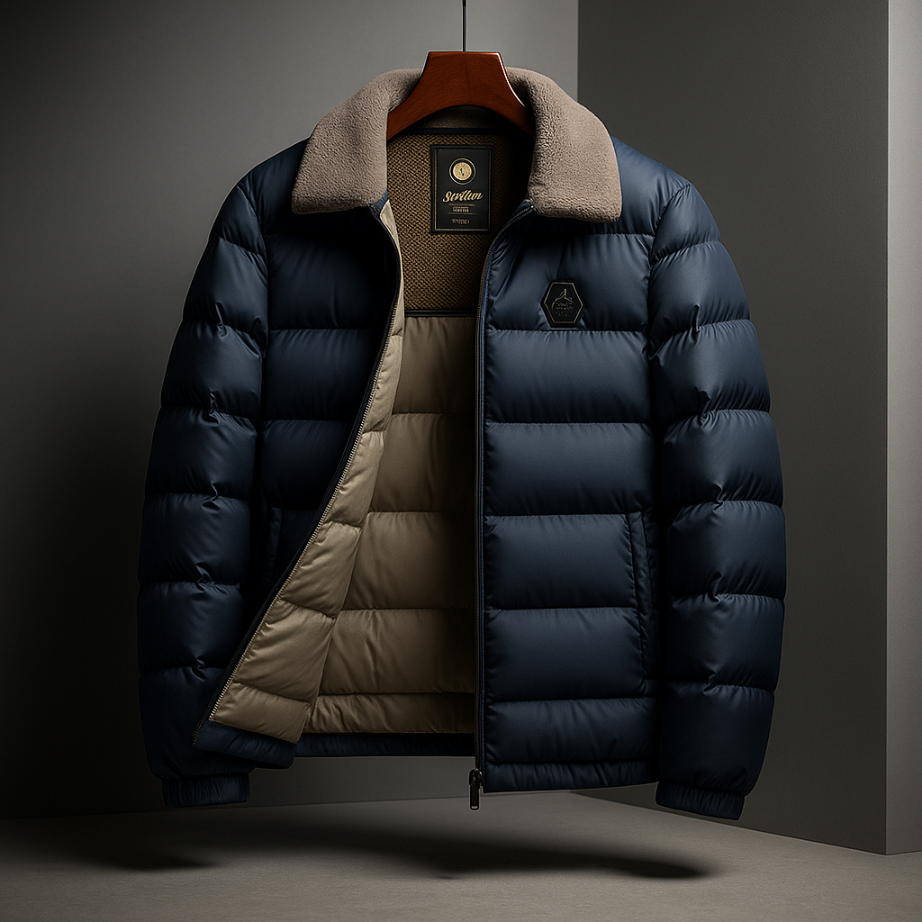 Men's Zip-Up Signature Puffer Jacket for Fall and Winter Everyday Wear Ocean Blue