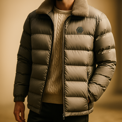 Men's Zip-Up Signature Puffer Jacket for Fall and Winter Everyday Wear