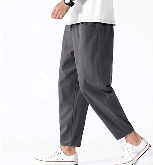 Men's Cropped Drawstring Casual Pants for Daily Use Warm