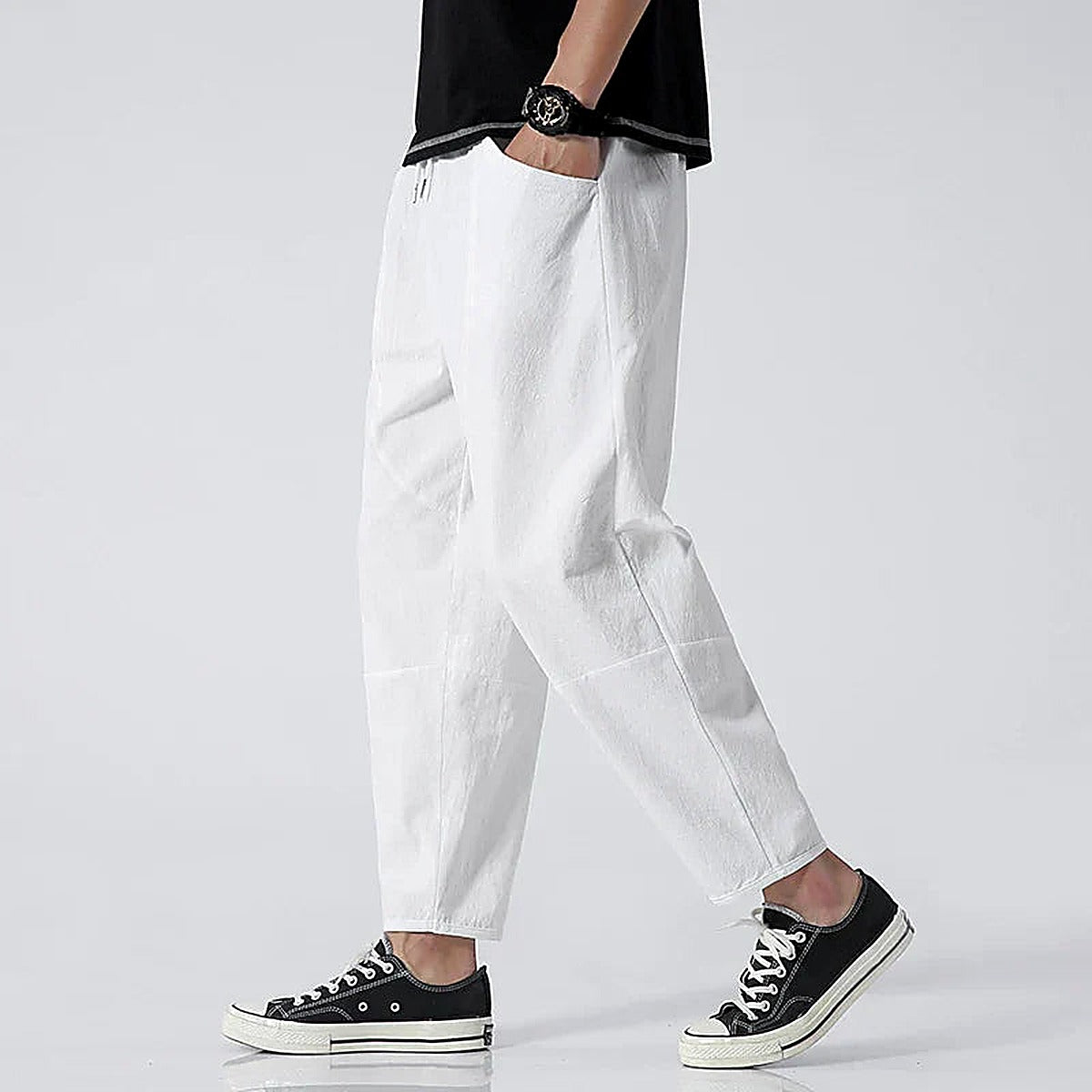 Men's Cropped Drawstring Casual Pants for Daily Use Warm