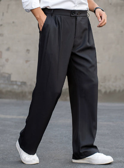 Men's Pleated Wide Leg Dress Trousers for Daily Use Warm