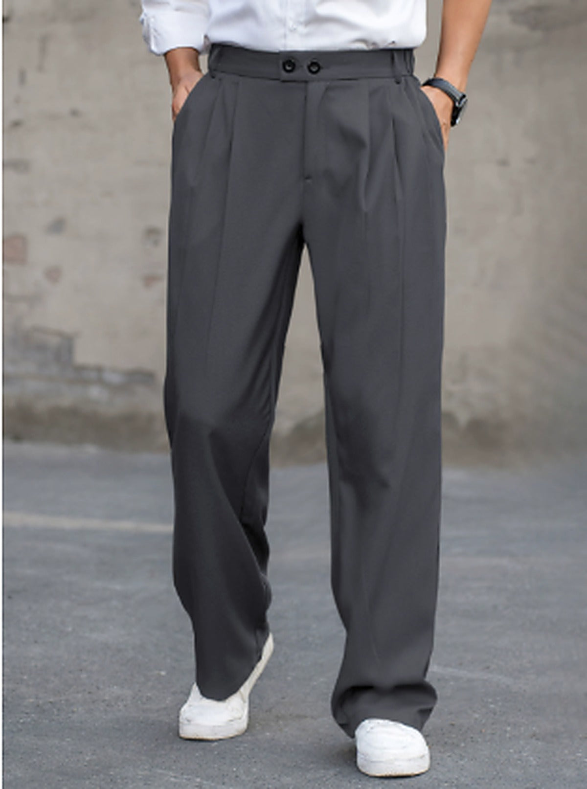 Men's Pleated Wide Leg Dress Trousers for Daily Use Warm