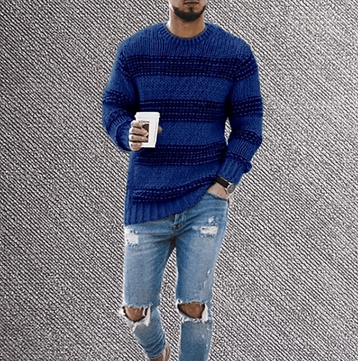 Men's Striped Crew Neck Sweater for Everyday Wear for Daily Use