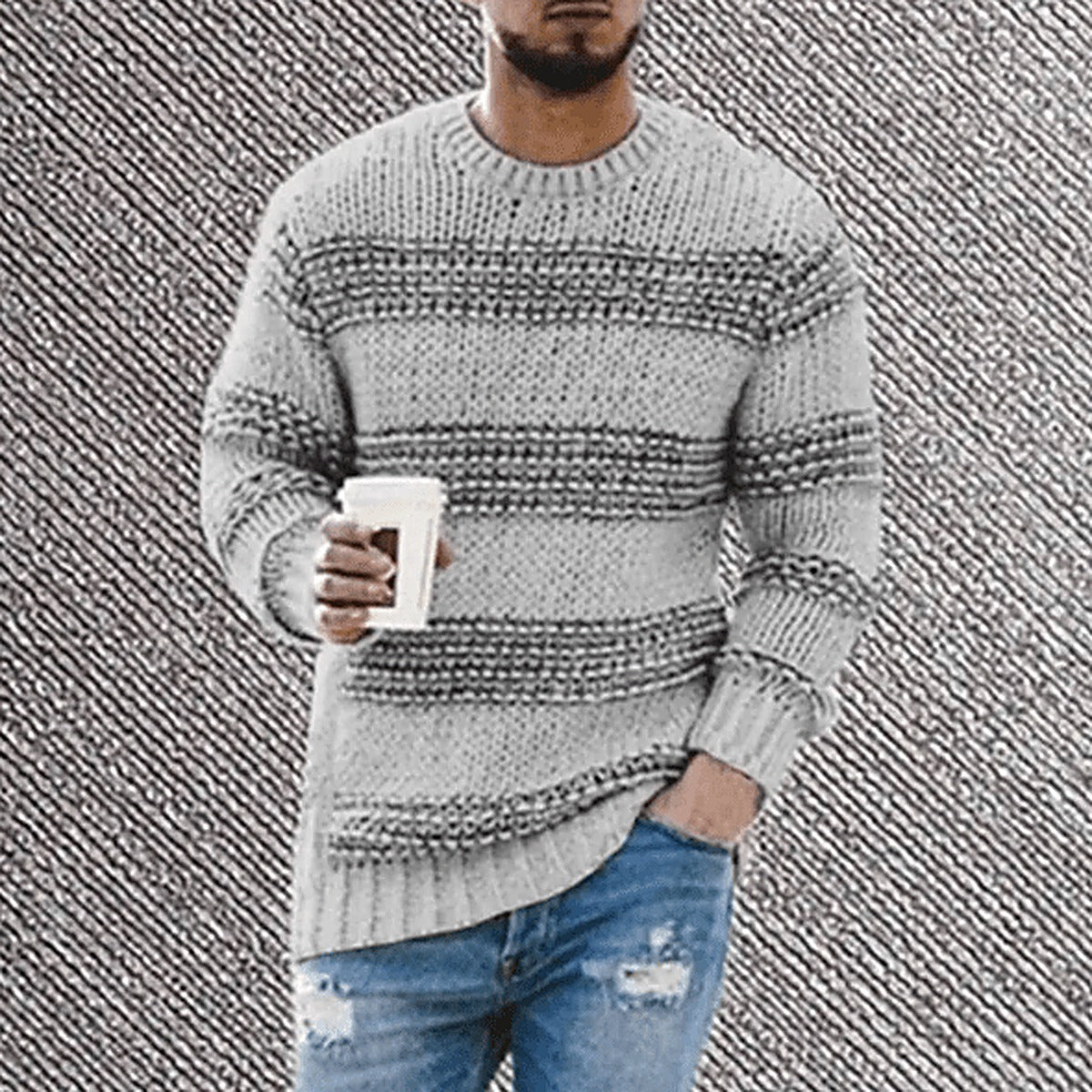 Men's Striped Crew Neck Sweater for Everyday Wear for Daily Use