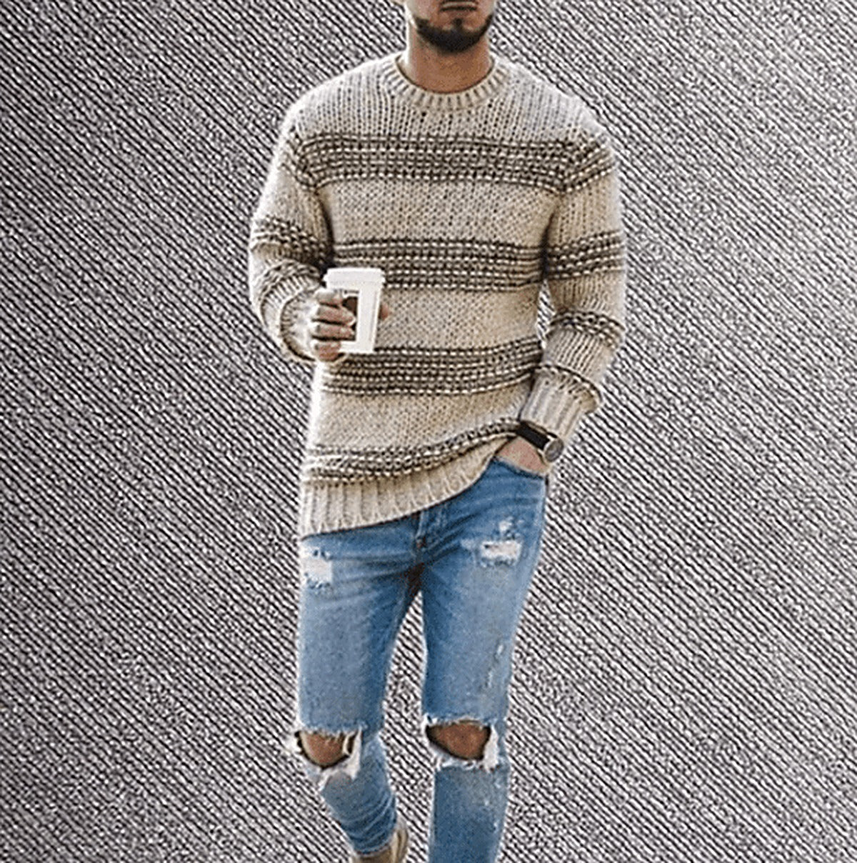Men's Striped Crew Neck Sweater for Everyday Wear for Daily Use