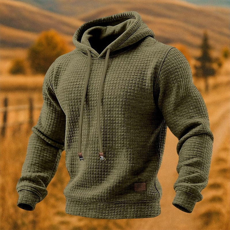 Men's Textured Casual Pullover Hoodie for Daily Use Warm Army Green