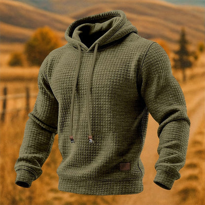 Men's Textured Casual Pullover Hoodie for Daily Use Warm Army Green