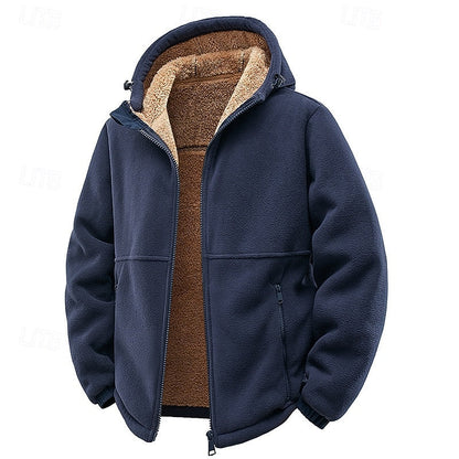 Men's Comfortable Hooded Zip-Up Sweatshirt with Fleece Collar