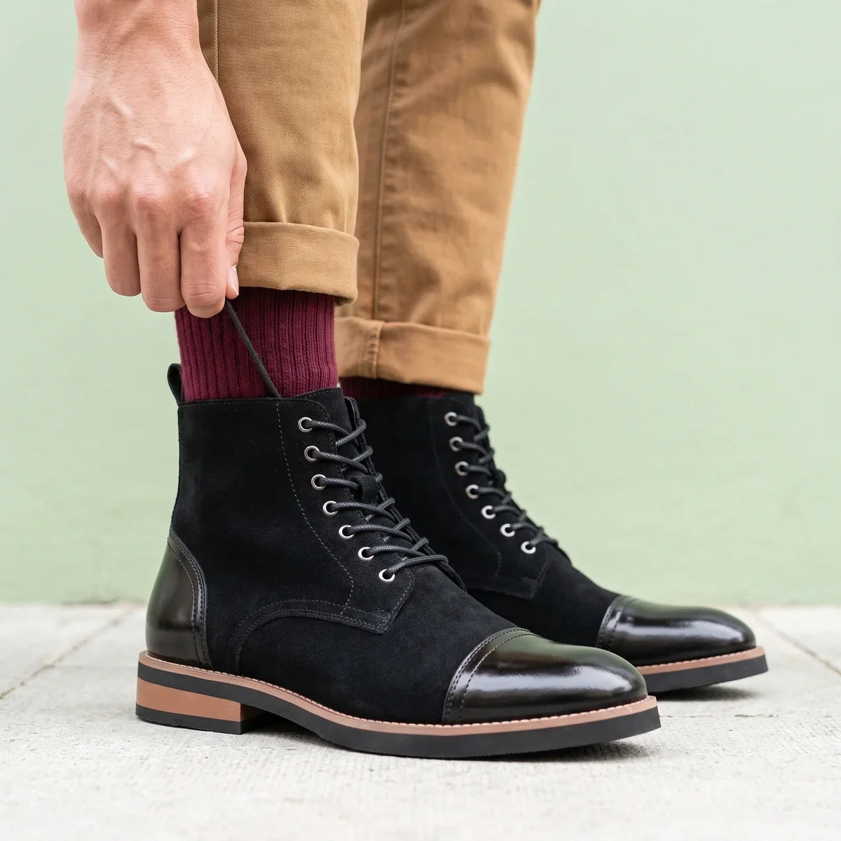 Men's Two Tone Cap Toe Dress Boots for Fall and Winter Everyday Wear Black