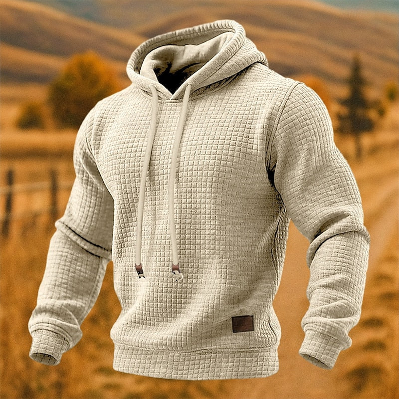 Men's Textured Casual Pullover Hoodie for Daily Use Warm Apricot